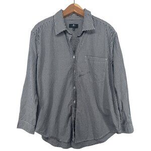 7 For All Mankind Mens Button Shirt M Black/White Plaid Classic Preppy BizCasual
